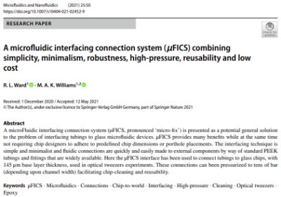 A microfuidic interfacing connection system (FICS) combining simplicity, minimalism, robustness, high‑pressure, reusability and low cost